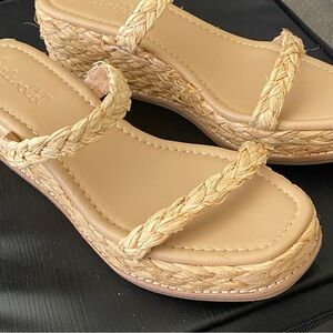 NWT Boston Proper Raffia Espadrille Wedge Platform Sandals